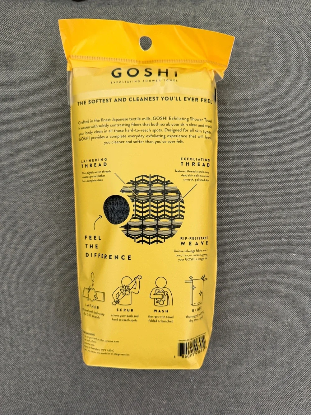 Shi by JOURNEYS Gray Exfoliating Shower Towel - Made in Japan